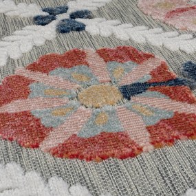 Flair Rugs, Behúň Plaza Flora Grey – na von aj na doma, 80x230, viacfarebná, chodba / predsieň