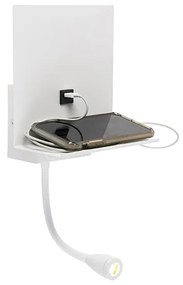 Moderná nástenná lampa biela s USB a flexibilným ramenom - Flero