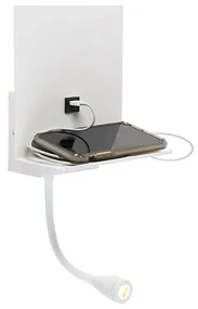 Moderná nástenná lampa biela s USB a flexibilným ramenom - Flero