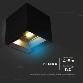 LED solárne nástenné svietidlo senzor LED/9W/3,7V 3000-5000K IP65 čierne