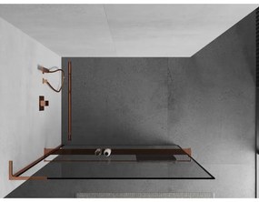 Mexen Kioto+ L, sprchová zástena Walk-In s poličkou a vešiakom 70 x 200 cm, 8mm číre sklo čierny vzor, ružové zlato profil, 800-070-123-60-70