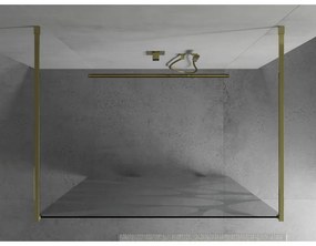 Mexen Kioto, priechodná sprchová zástena 100 x 200 cm, 8mm sklo číre/biely vzor, 2x zlatá stabilizačná rozpera, 800-100-002-50-97