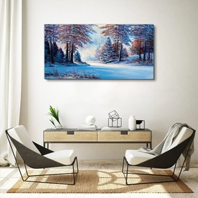 Obraz Canvas Maľovanie zimnej lesné stromy