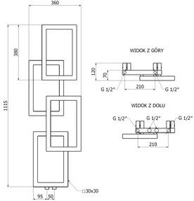Mexen Grid, dekoratívny kúpeľňový radiátor 1115 x 360 mm, 279 W, grafitová, W215-1115-360-00-66