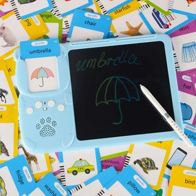KIK Interaktívna čítačka kariet na učenie angličtiny s tabuľou a 112 kartami, modrá