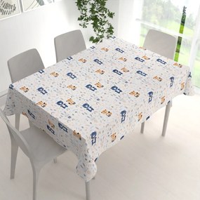 Biante Detský bavlnený obdĺžnikový obrus Sandra SA-595 Modro-béžové lesné zvieratká na bielom 50x100 cm