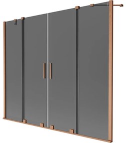 Mexen Velar Duo, 2-krídlová posuvná vaňová zástena 170 x 150 cm, 8mm šedé sklo, medená matná, 896-170-000-42-65