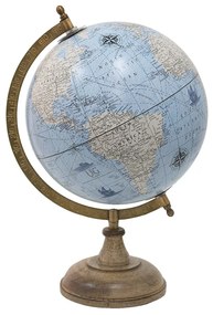 Modrý dekoratívny glóbus na drevenom podstavci Globe - 22*22*37 cm