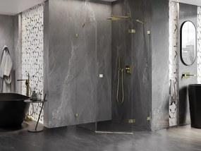 Mexen Lunar, päťuholníkový sprchový kút naklápací vpravo 80 x 100 cm, 8mm číre sklo, zlatý profil, 831-080P-100L-50-00-P