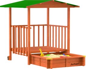 Pieskovisko s verandou SUNNY, 130x130x143cm, hnedá/zelená Jurhan