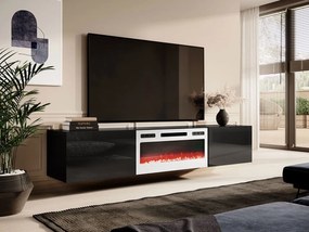 TV skrinka Koda 200 s krbom, Farby: čierny / čierny lesk, Krb: biely