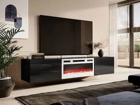 TV skrinka Koda 200 s krbom, Farby: čierny / čierny lesk, Krb: biely