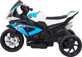 Ramiz BMW HP4 Detský motocykel na batérie Modrá + 3 kolieska + LED + MP3 USB + Eco koža