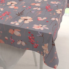 Biante Bavlnený obdĺžnikový obrus Sandra SA-537 Ružové kvety na sivom 50x100 cm