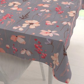 Biante Bavlnený obdĺžnikový obrus Sandra SA-537 Ružové kvety na sivom 50x100 cm