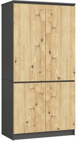 Šatníková skriňa CLP S90/4D grafitová sivá/dub artisan