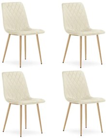 Set štyroch jedálenských stoličiek TURIN zamatové, svetlobéžové / hnedé nohy (4 ks)