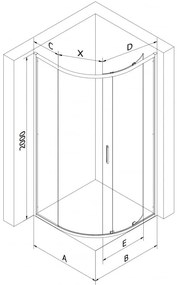 Mexen Exo, štvrťkruhový sprchovací kút s posuvnými dverami 100 x 100 cm, 6mm číre sklo, chrómový profil, 8131-100-100-01-00