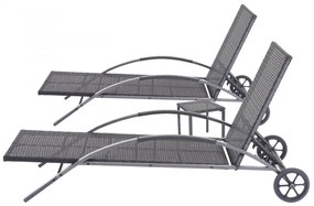 Set 2 záhradných lehátok HWC-E27, polyratan, čierne vankúše - tmavo sivá