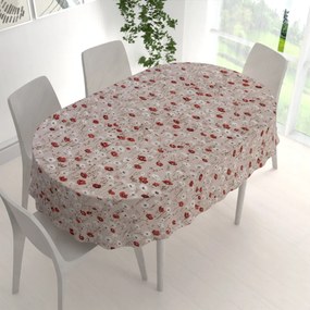 Biante Bavlnený oválny obrus Sandra SA-631 Červeno-biele vlčie maky na sivobéžovom 50x100 cm