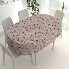 Biante Bavlnený oválny obrus Sandra SA-631 Červeno-biele vlčie maky na sivobéžovom 120x180 cm