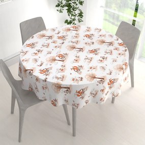 Biante Detský bavlnený okrúhly obrus Sandra SA-696 Líšky na bicykloch - hnedé na bielom Ø 100 cm