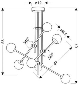 Luster na tyči PAKSOS 6xG9/5W/230V čierna