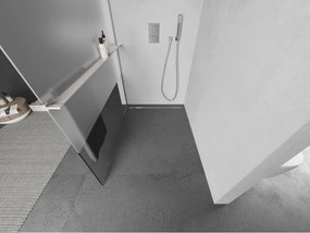Mexen Kioto+ L, sprchová zástena Walk-In s poličkou a vešiakom 80 x 200 cm, 8mm číre sklo-námraza, brúsená oceľ profil, 800-080-123-97-35