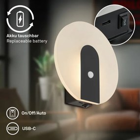 Briloner 3889015 - LED nabíjacie nástenné svietidlo so senzorom TARO LED/2,5W/5V 1800 mAh čierne