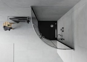 Mexen Rio, štvrťkruhový sprchovací kút s posuvnými dverami 80 x 80 cm, 6mm šedé sklo, chrómový profil + čierna sprchová vanička, 863-080-080-01-30-4170