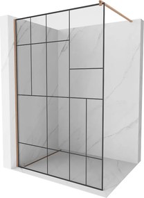 Mexen Kioto, sprchová zástena Walk-In 70 x 200 cm, 8mm číre sklo čierny vzor, medený matný profil, 800-070-101-65-78