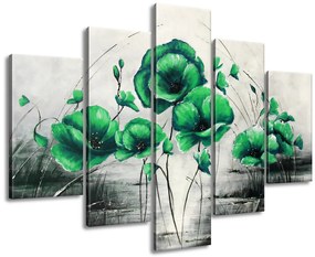 Gario Ručne maľovaný obraz Zelené Vlčie maky - 5 dielny Rozmery: 150 x 105 cm
