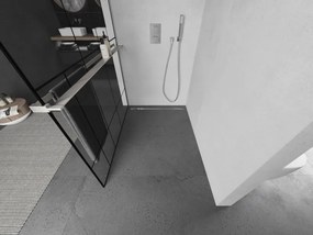 Mexen Kioto+, sprchová zástena Walk-In s poličkou a vešiakom 110 x 200 cm, 8mm číre sklo čierny vzor, brúsená oceľ profil, 800-110-121-97-78