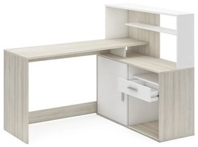IDEA nábytok Písací stôl rohový BRICE dub/perleťovo biela