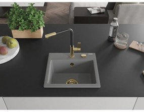 Mexen Milo, 1-komorový granitový drez 435x410x171 mm a drezová batéria Flora, šedá, 6505-71-670401-57-G