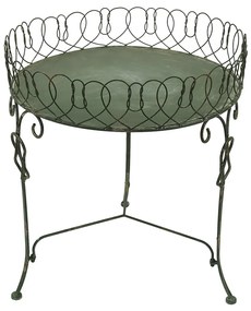 Zelený kovový stôl s ozdobným drôteným lemom na kvety Pimne - Ø 47*52 cm