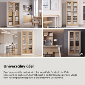 Kovová skriňa s vitrínou biela, dub sonoma, 900x1850x400 mm: AMELIA Eco Design