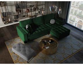 Zelená zamatová rozkladacia rohová pohovka Milo Casa Santo, pravý roh