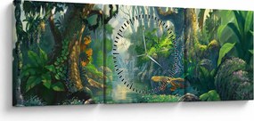 Obraz - Ilustrácia tropického lesa (s hodinami) (90x30 cm)