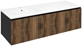 Sapho Sapho, LOREA skrinka s umývadlom 141x46x51,5cm (70+70cm), ľavá, dub collingwood/čierna matná, LE070-1935-L-06