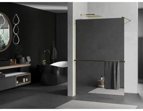 Mexen Kioto+, sprchová zástena s poličkou a držiakom na uteráky 100 x 200 cm, 8mm sklo vzor zrkadlo, zlatý profil, 800-100-121-50-50