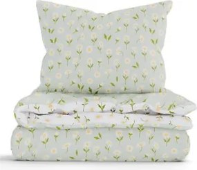 Bavlnené obliečky Renforcé - Sedmokrásky sivozelené/biele 140 × 200 cm, 70 x 90 cm