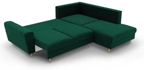 Zelená zamatová rozkladacia/s úložným priestorom rohová pohovka (pravý roh/do L) Kyoto – Cosmopolitan Design