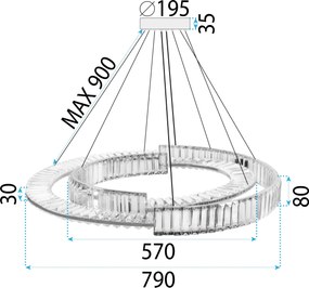Toolight Toolight, LED krištáľové stropné svietidlo APP1525-CP60/80, chróm, OSW-06973