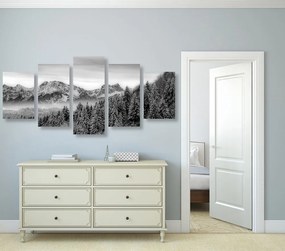 5-dielny obraz zamrznuté hory v čiernobielom prevedení - 200x100