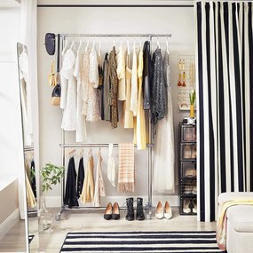 Výškovo nastaviteľný stojan na oblečenie, strieborná a sivá farba