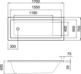 Erga Pureline-S, vaňa 1800x800x400 mm bez nožičiek, biela lesklá, ERG-V07-PURELINE-S-180x080-WH