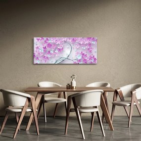 Obraz kvetov na striebornom kmeni - abstrakt (120x50 cm)