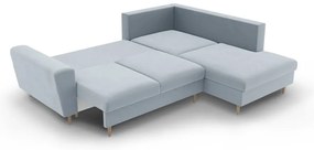 Svetlomodrá zamatová rozkladacia/s úložným priestorom rohová pohovka (pravý roh/do L) Kyoto – Cosmopolitan Design