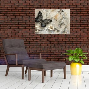 Obraz - Mramorové pozadie s motýľmi (70x50 cm)